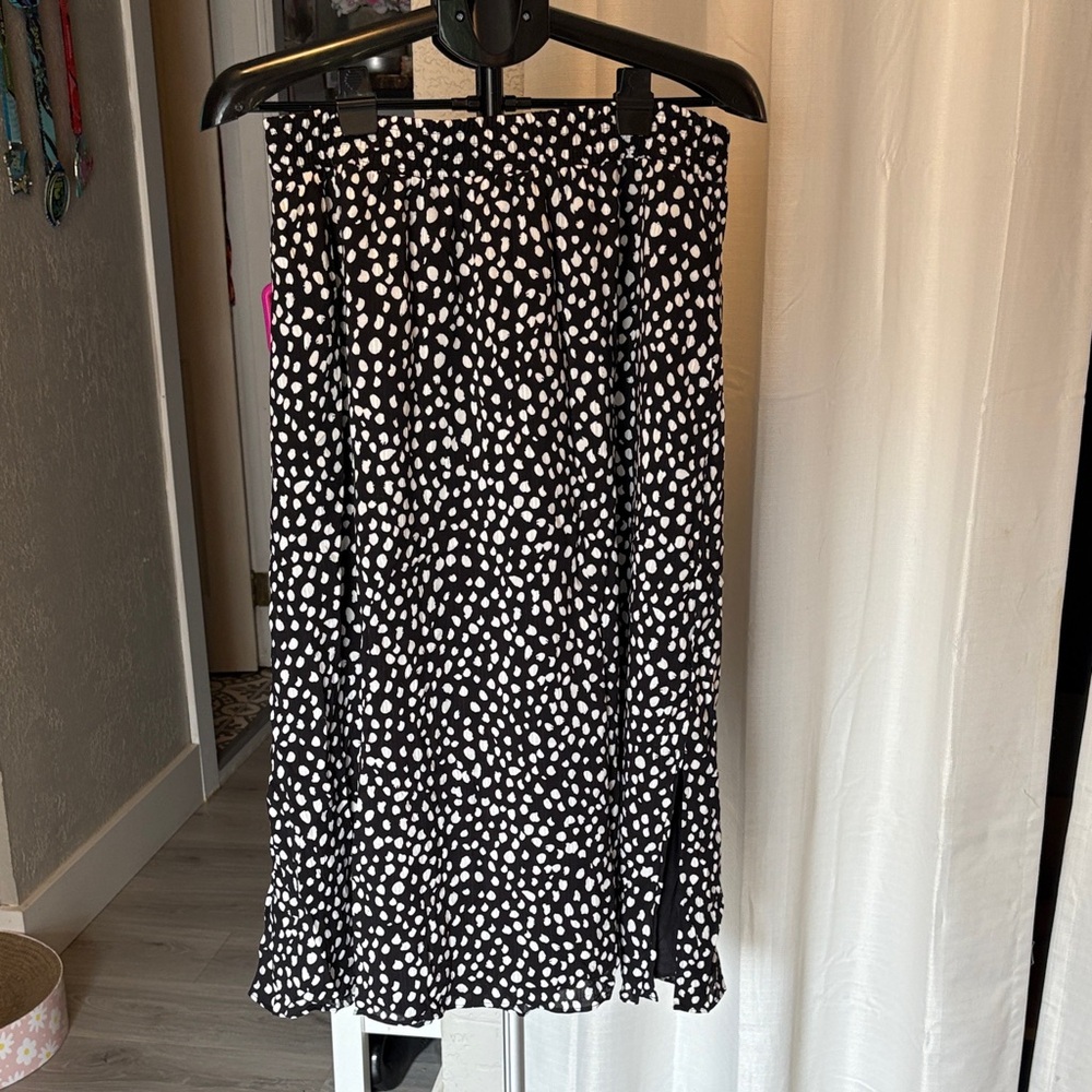 LOFT Black and White Dotted Midi Skirt